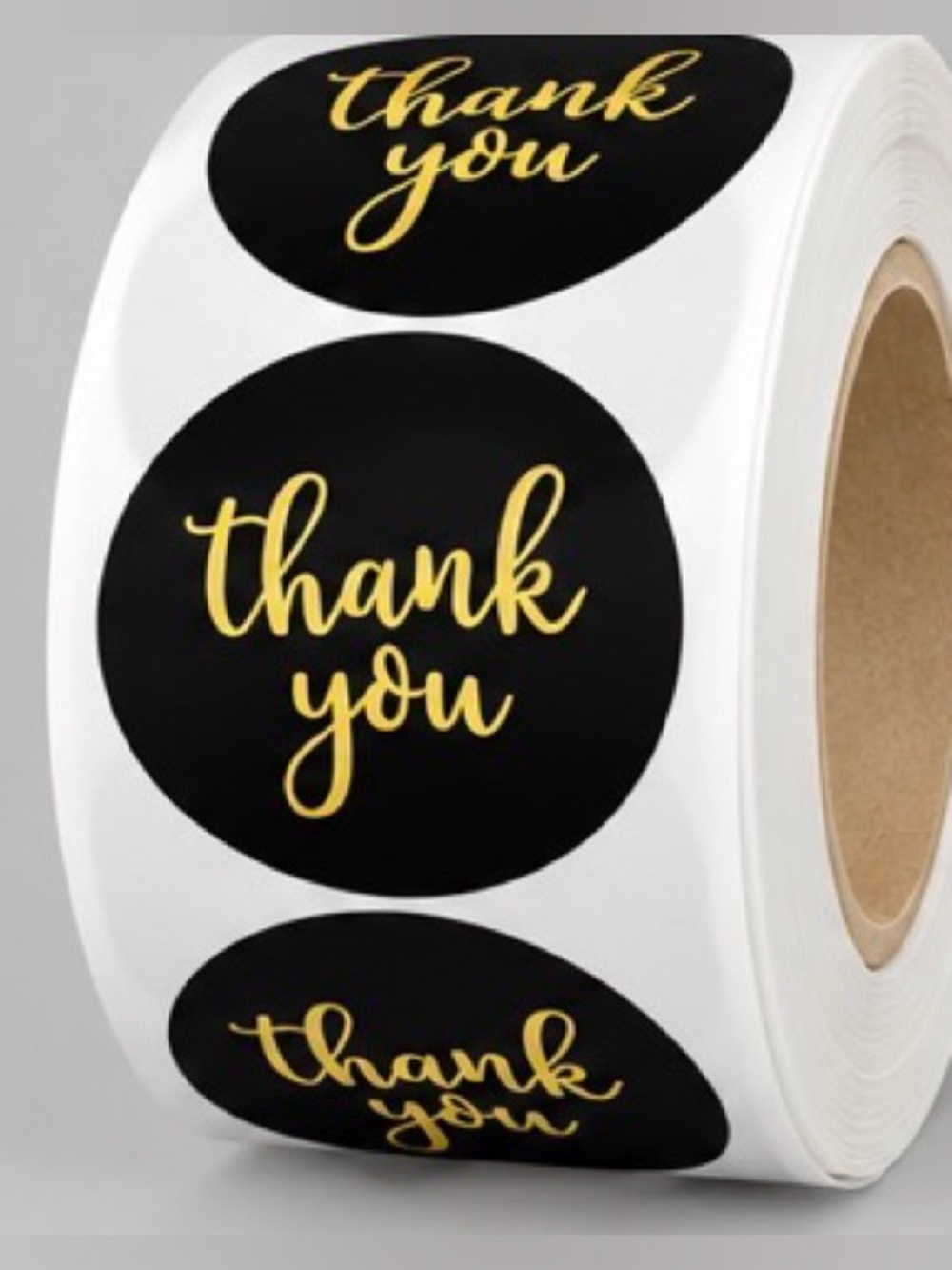 500 Premium Black & Gold "Thank You" Sticker Roll - Elegant Party Seals - 1” - Picture 1 of 1